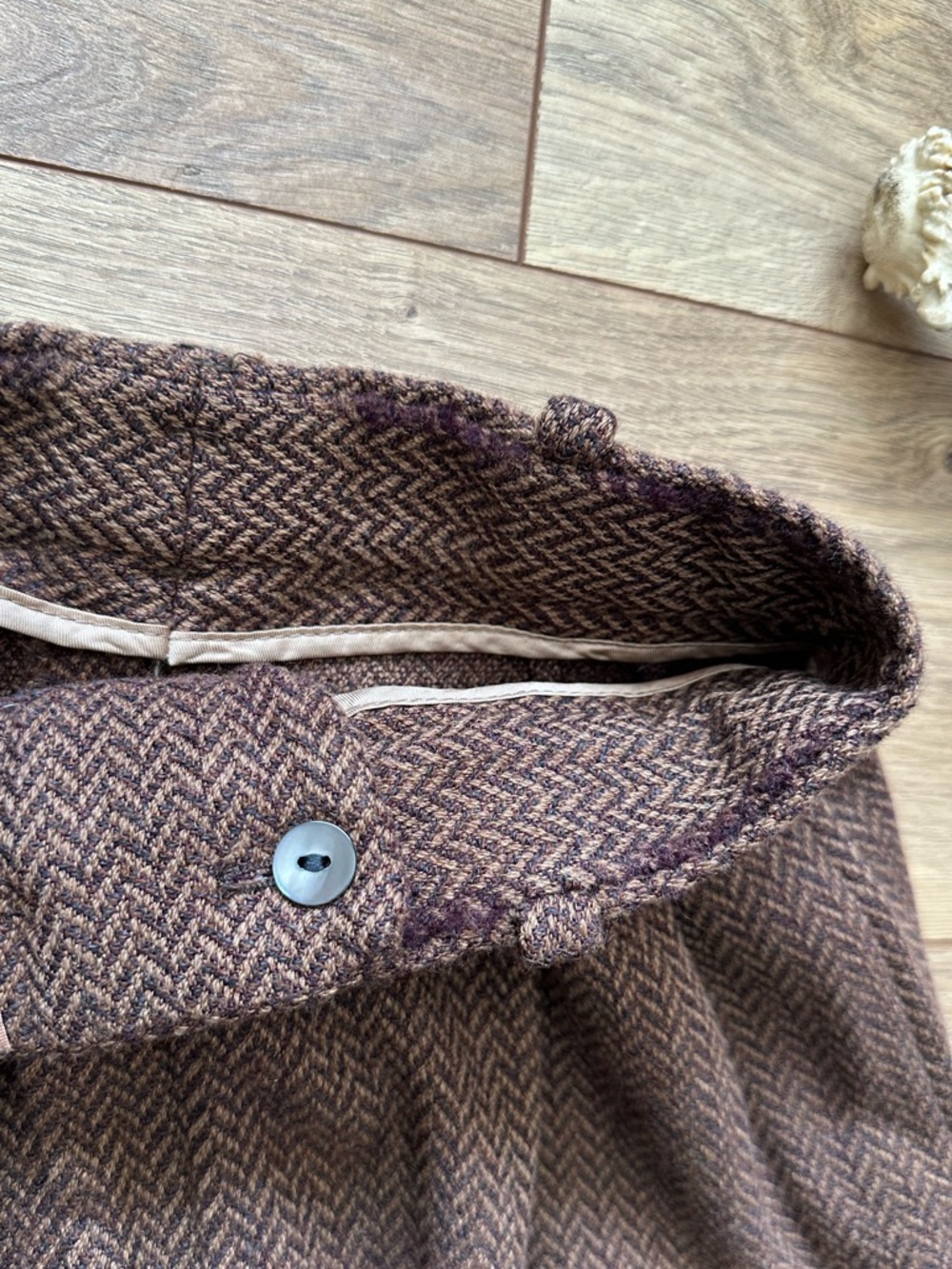 Vintage Barry Bricken Herringbone Wool Pants Pleated Brown | Size 6 - Picture 4 of 12